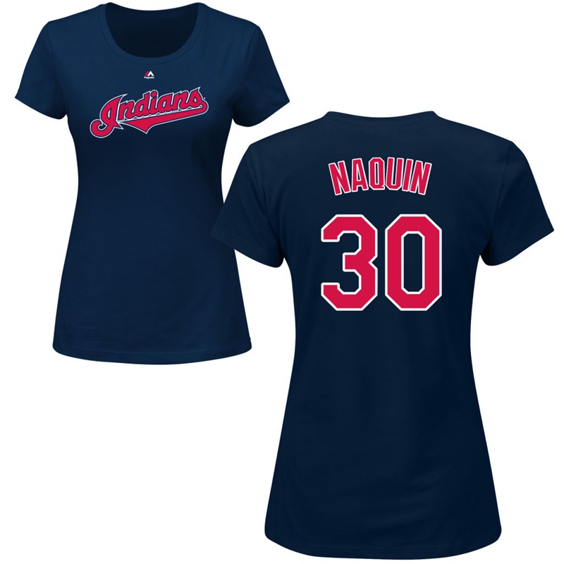 Women's Cleveland Indians Tyler Naquin #30 Navy Roster Name and Number T-Shirt