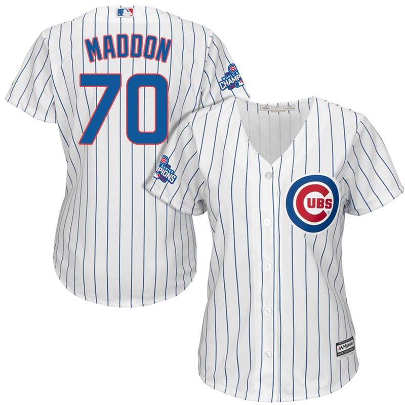 Women's Chicago Cubs Joe Maddon #70 White 2016 World Series Champions Team Logo Patch Cool Base Jersey