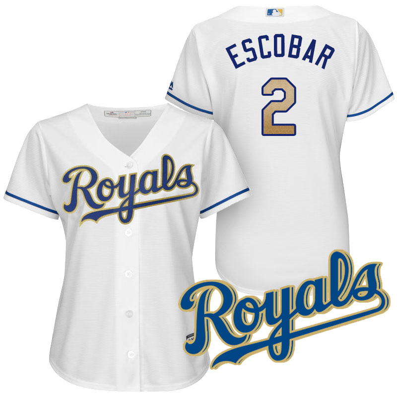 Women's Kansas City Royals Alcides Escobar #2 2017 Home White Cool Base Jersey