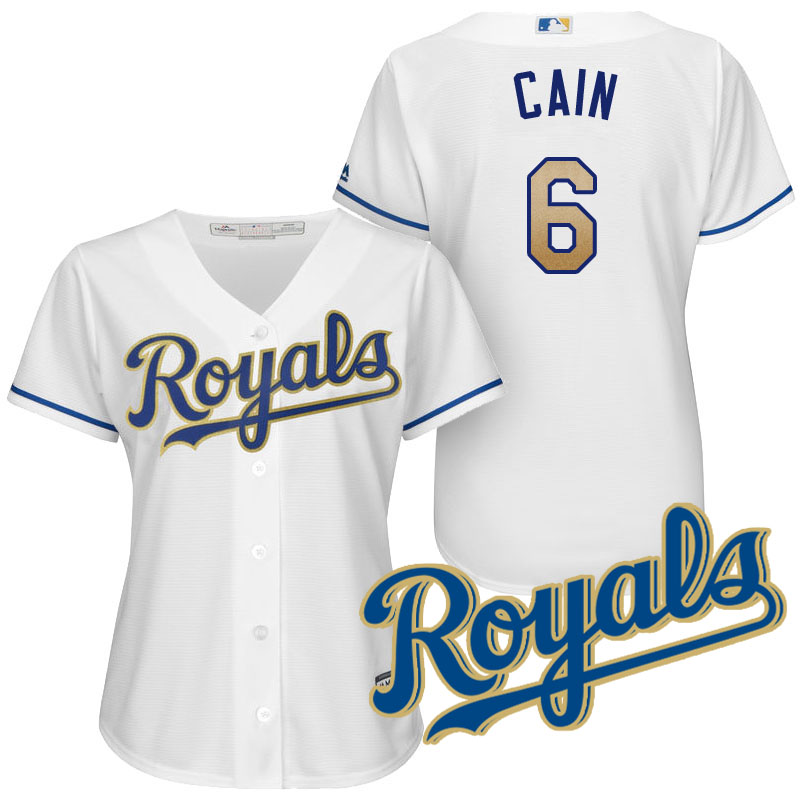 Women's Kansas City Royals Lorenzo Cain #6 2017 Home White Cool Base Jersey