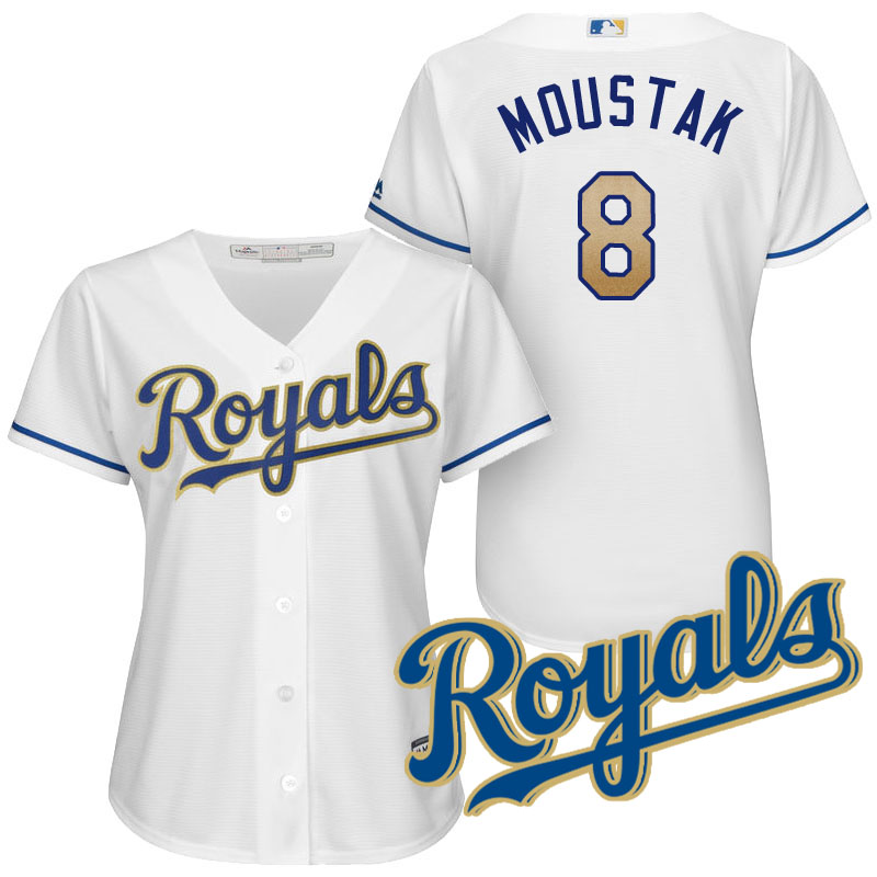 Women's Kansas City Royals Mike Moustakas #8 2017 Home White Cool Base Jersey