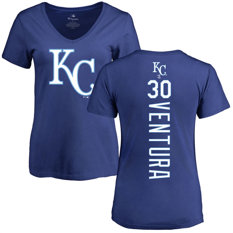 Women's Kansas City Royals Yordano Ventura #30 Royal Backer Slim Fit T-Shirt