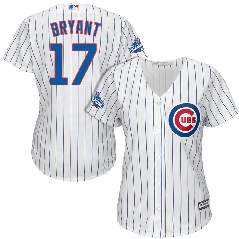 Women's Chicago Cubs Kris Bryant #17 White 2016 World Series Champions Team Logo Patch Cool Base Jersey