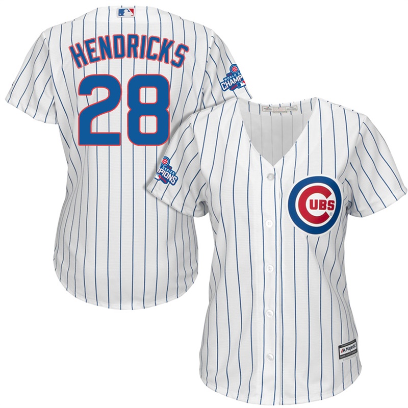 Women's Chicago Cubs Kyle Hendricks #28 White 2016 World Series Champions Team Logo Patch Cool Base Jersey