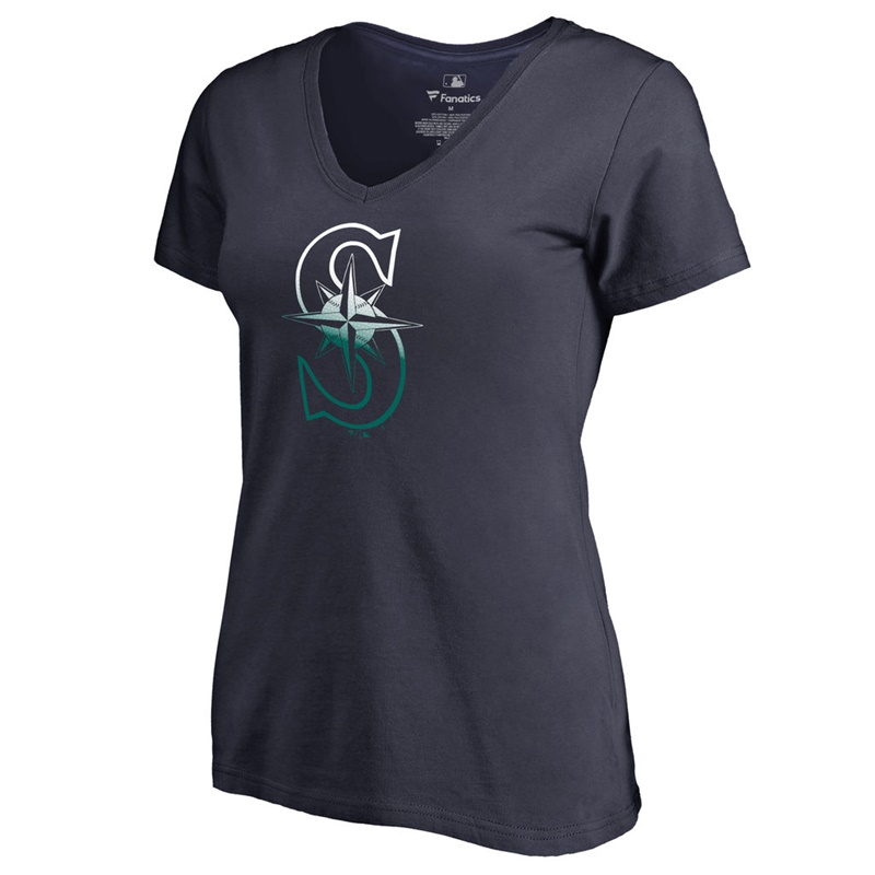 Women's Seattle Mariners Navy Gradient Logo Short Sleeve T-Shirt