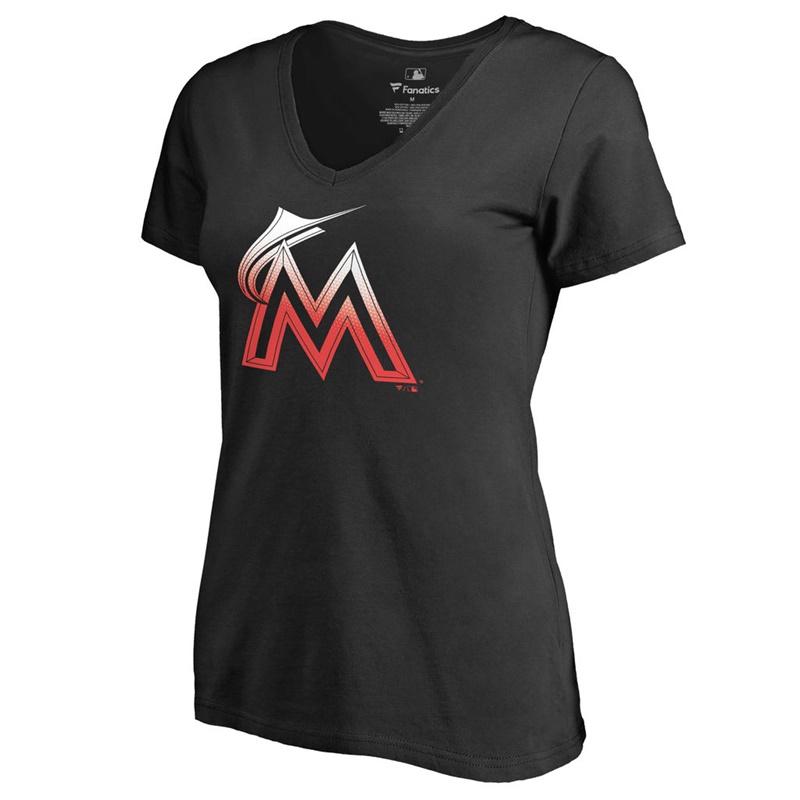 Women's Miami Marlins Black Gradient Logo Short Sleeve T-Shirt