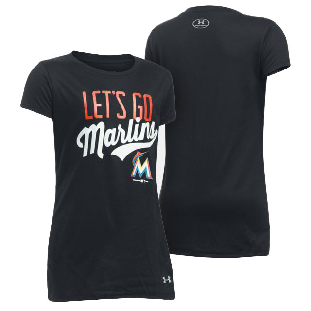 Women's Miami Marlins Black Let's Go Graphic T-Shirt