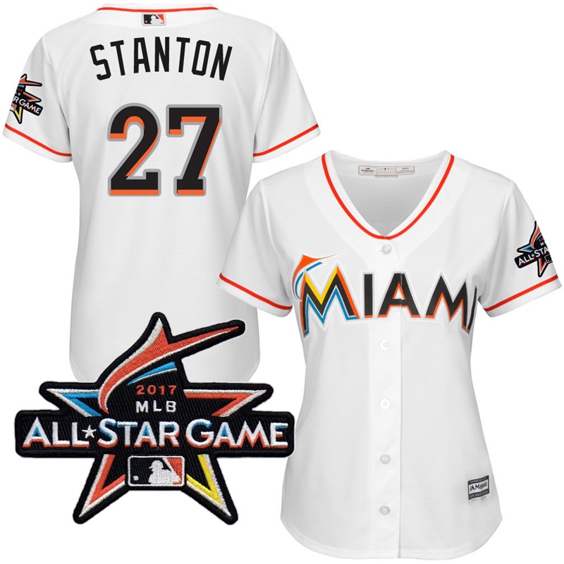 Women's Miami Marlins Giancarlo Stanton #27 2017 All-Star Game Patch White Cool Base Jersey