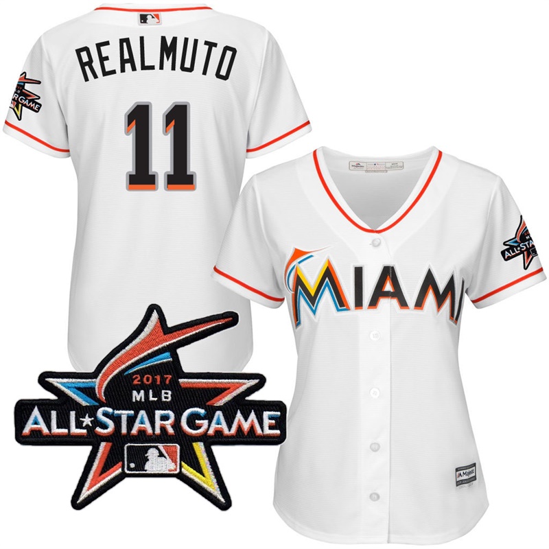 Women's Miami Marlins J.T. Realmuto #11 2017 All-Star Game Patch White Cool Base Jersey