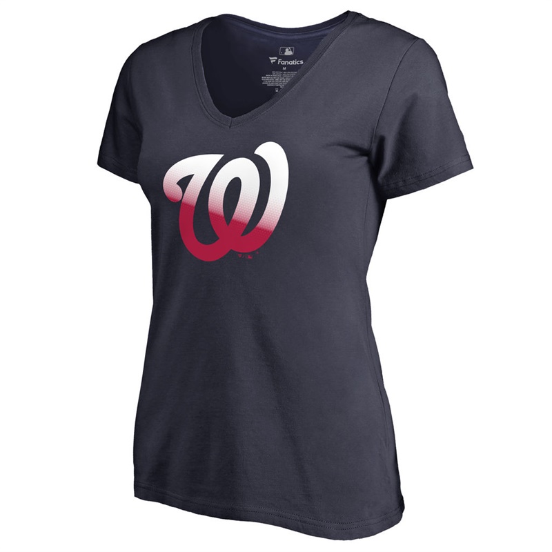 Women's Washington Nationals Navy Gradient Logo Short Sleeve T-Shirt