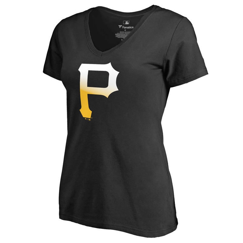 Women's Pittsburgh Pirates Black Gradient Logo Short Sleeve T-Shirt