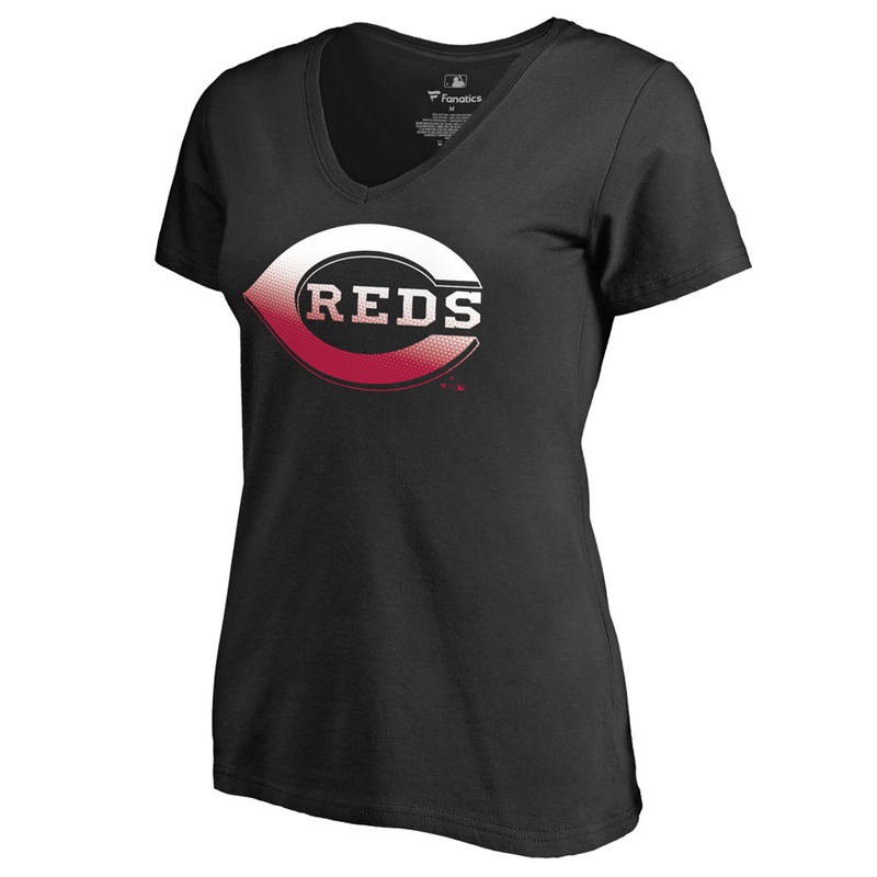 Women's Cincinnati Reds Black Gradient Logo Short Sleeve T-Shirt