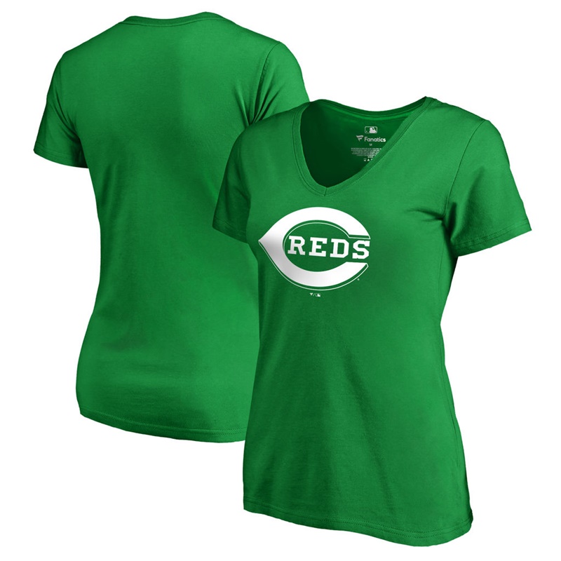 Women's Cincinnati Reds Kelly Green St. Patrick's Day White Logo T-Shirt