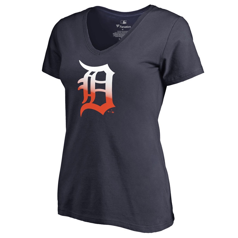 Women's Detroit Tigers Navy Gradient Logo Short Sleeve T-Shirt