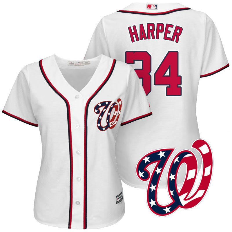 Women's Washington Nationals Bryce Harper #34 2017 Home White Cool Base Jersey