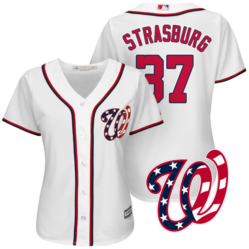 Women's Washington Nationals Stephen Strasburg #37 2017 Home White Cool Base Jersey