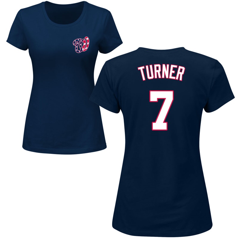 Women's Washington Nationals Trea Turner #7 Navy Official Backer T-Shirt