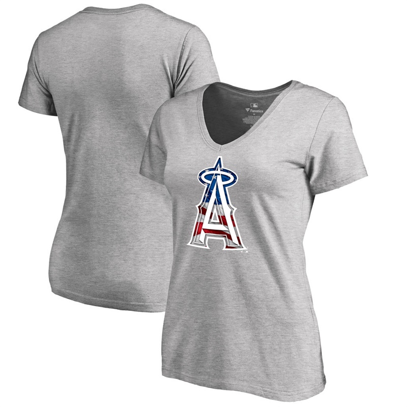 Women Los Angeles Angels Slim Fit Banner Wave Gray T-Shirt