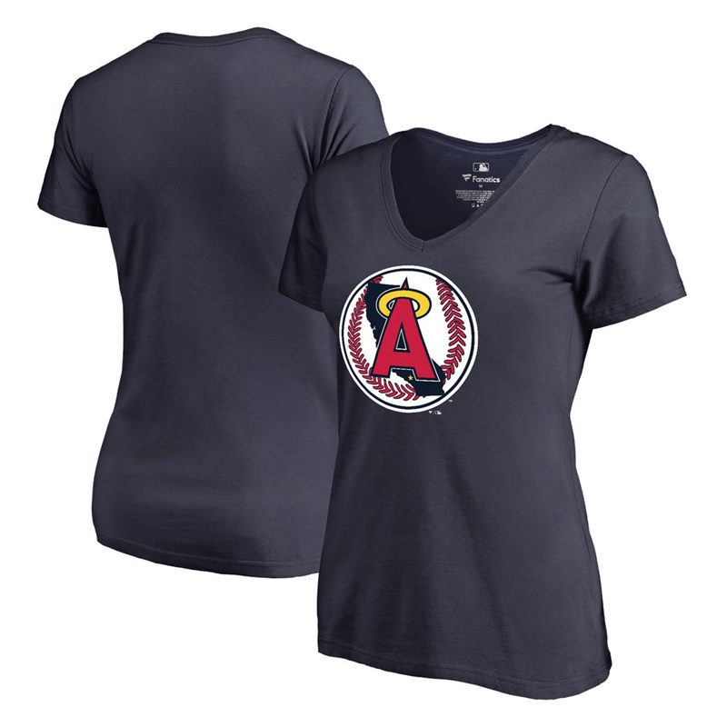 Women Los Angeles Angels Navy Cooperstown Collection Forbes T-Shirt