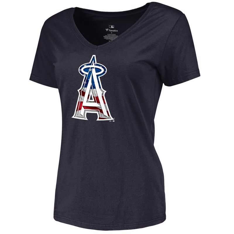 Women Los Angeles Angels Slim Fit Banner Wave Navy T-Shirt