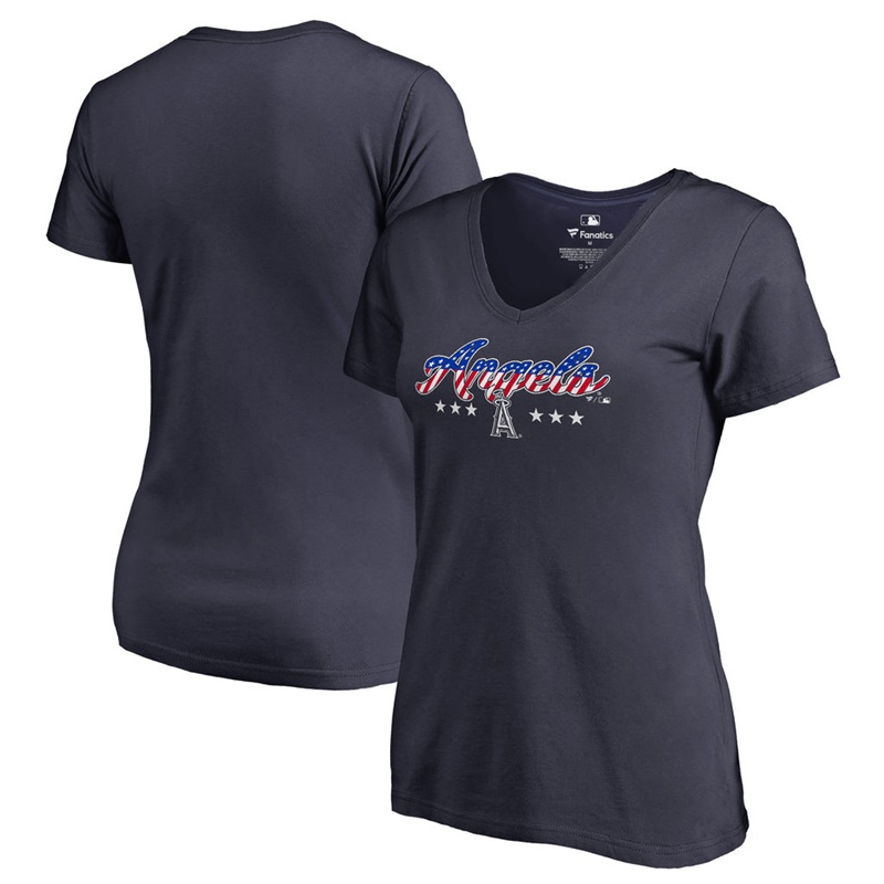 Women Los Angeles Angels Navy Spangled Script T-Shirt