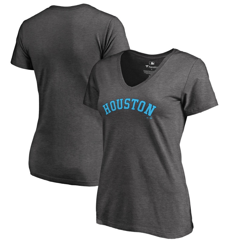 Women Father's Day Houston Astros Blue Wordmark Ash T-Shirt