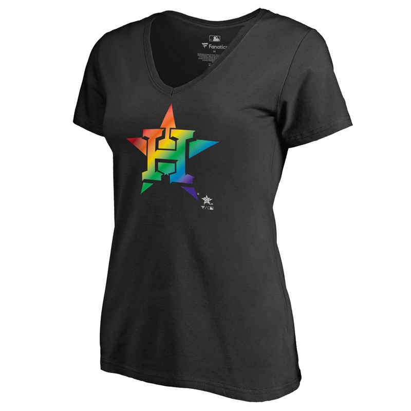 Women Houston Astros V-Neck Pride Black T-Shirt