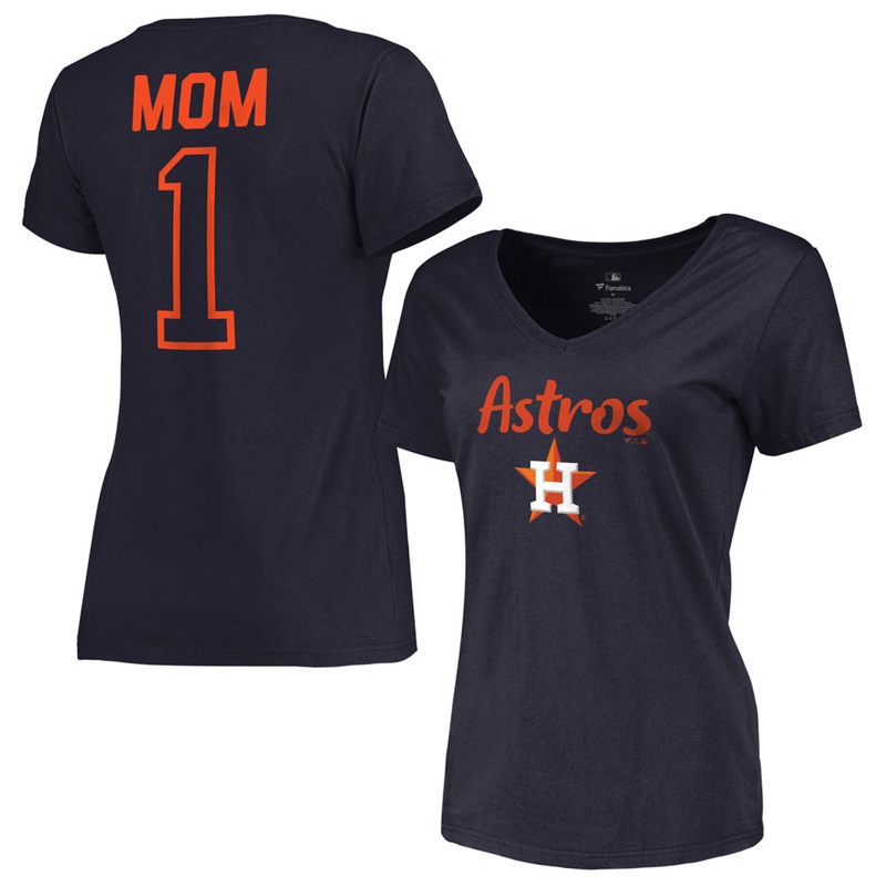 Women 2017 Mother's Day Houston Astros #1 Mom V-Neck Navy T-Shirt