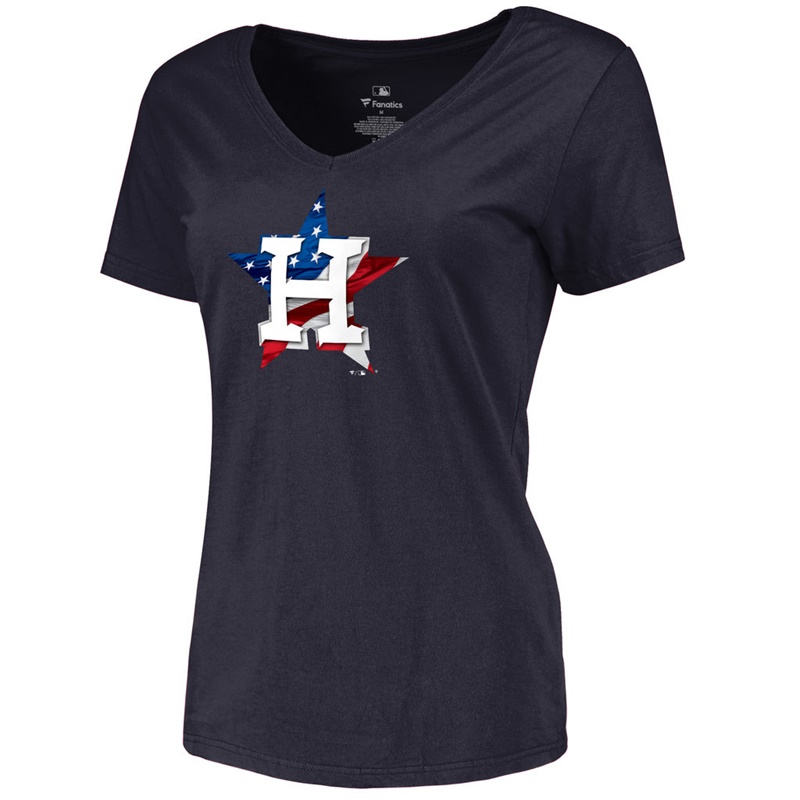 Women Houston Astros Slim Fit Banner Wave Navy T-Shirt