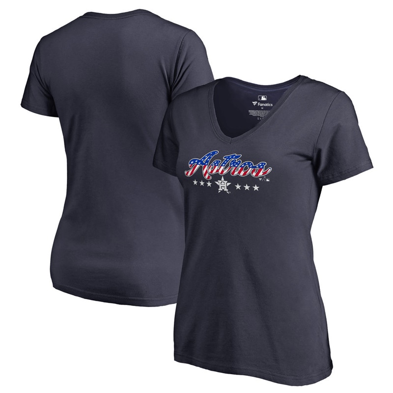 Women Houston Astros Navy Spangled Script T-Shirt