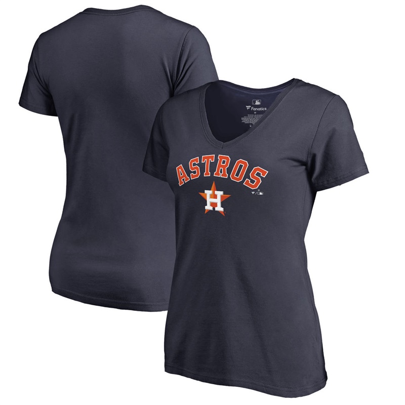 Women Houston Astros V-Neck Team Lockup Navy T-Shirt