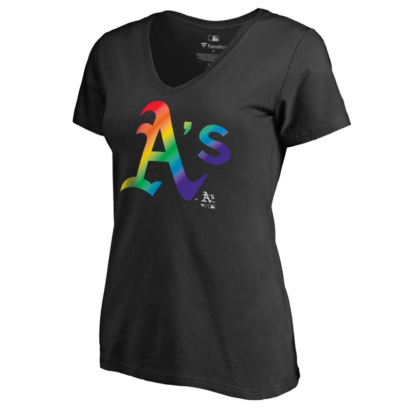 Women Oakland Athletics V-Neck Pride Black T-Shirt