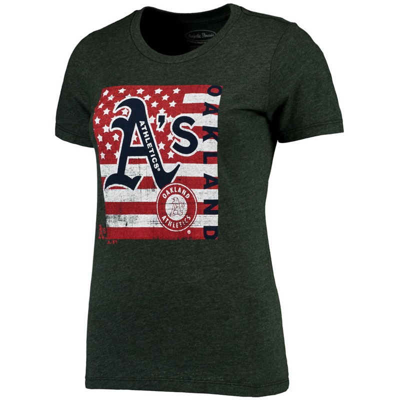 Oakland Athletics Green Stars & Stripes Flag T-Shirt -  Women