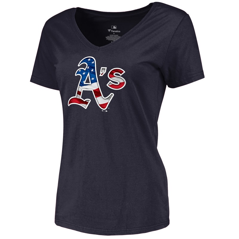 Women Oakland Athletics Slim Fit Banner Wave Navy T-Shirt