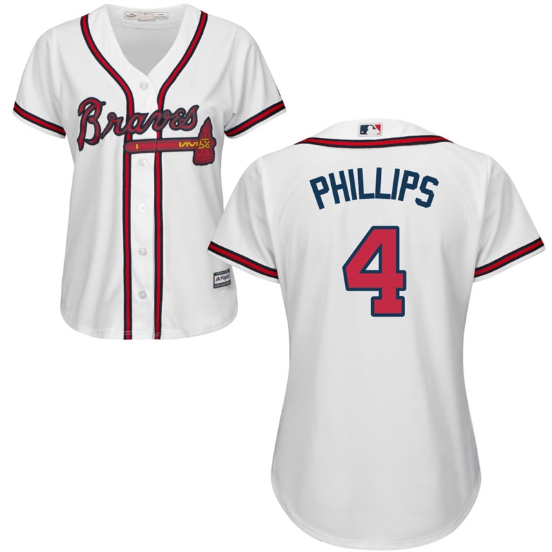 Women Atlanta Braves #4 Brandon Phillips Home White Cool Base Jersey