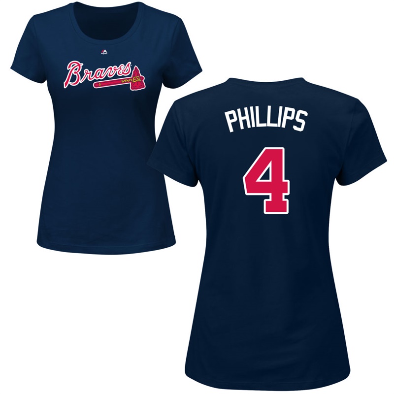 Women Atlanta Braves Brandon Phillips #4 Navy Roster Name & Number T-Shirt