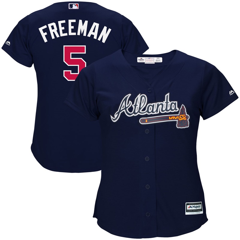 Women Atlanta Braves #5 Freddie Freeman Alternate Navy Cool Base Jersey