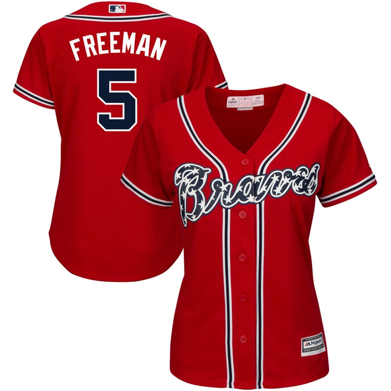 Women Atlanta Braves #5 Freddie Freeman Alternate Scarlet Cool Base Jersey