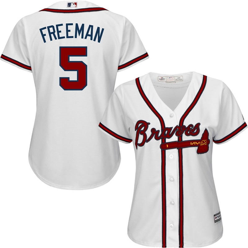 Women Atlanta Braves #5 Freddie Freeman Home White Cool Base Jersey