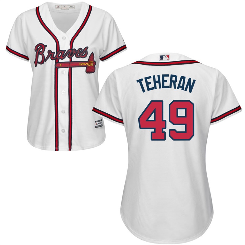 Women Atlanta Braves #49 Julio Teheran Home White Cool Base Jersey