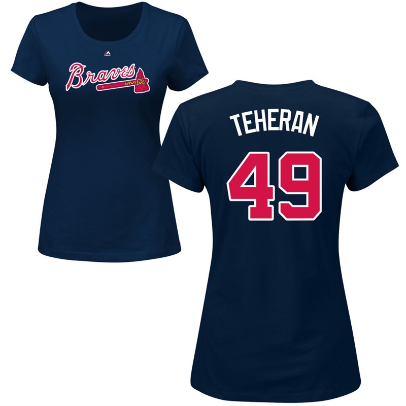 Women Atlanta Braves Julio Teheran #49 Navy Roster Name & Number T-Shirt