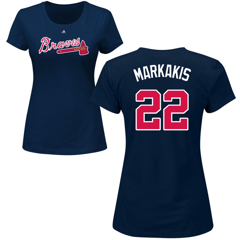 Women Atlanta Braves Nick Markakis #22 Navy Roster Name & Number T-Shirt