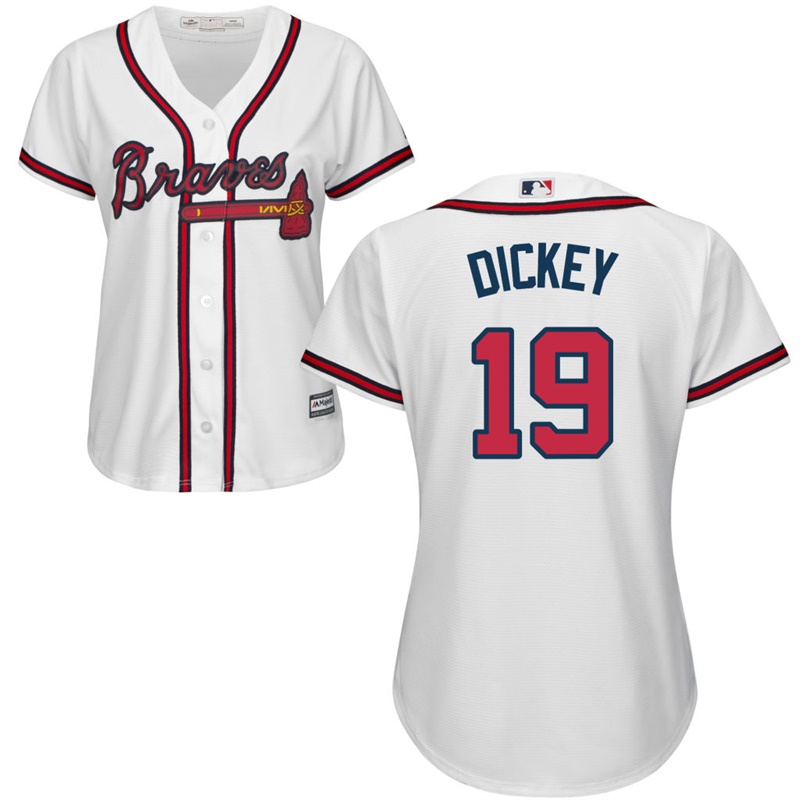 Women Atlanta Braves #19 R.A. Dickey Home White Cool Base Jersey