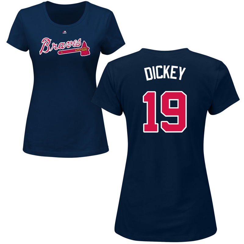 Women Atlanta Braves R.A. Dickey #19 Navy Roster Name & Number T-Shirt