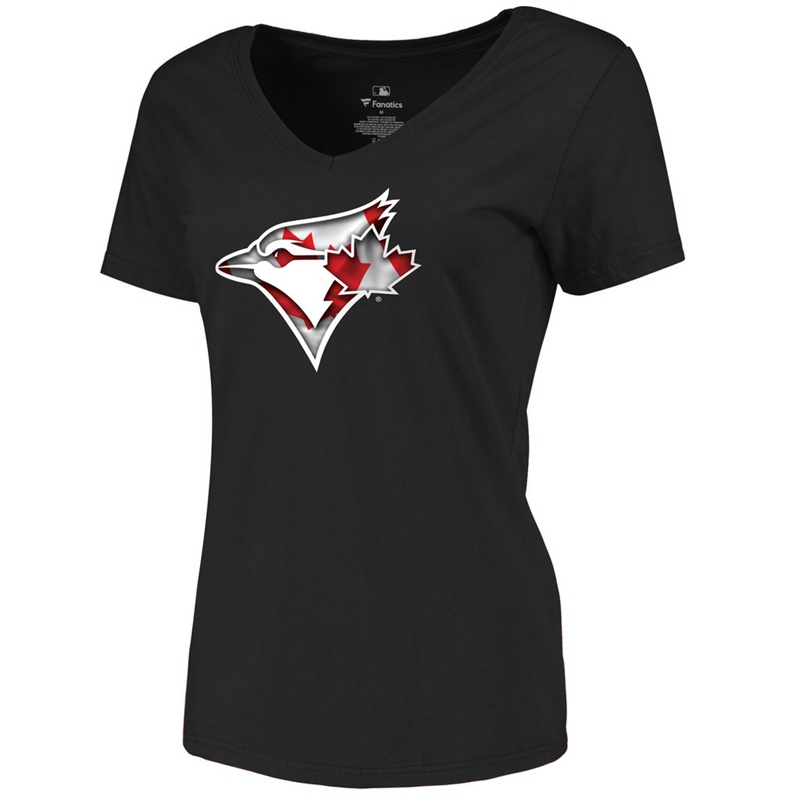 Women Toronto Blue Jays Slim Fit Banner Wave Black T-Shirt