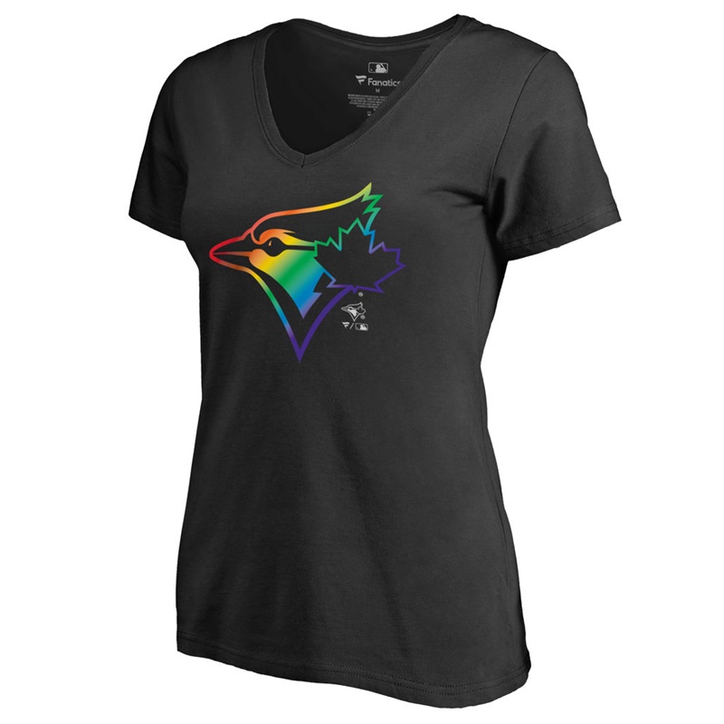 Women Toronto Blue Jays V-Neck Pride Black T-Shirt