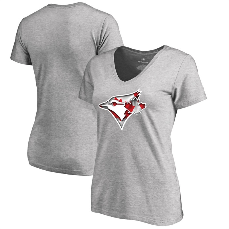 Women Toronto Blue Jays Slim Fit Banner Wave Gray T-Shirt