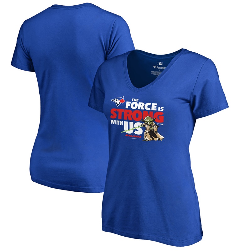 Women Toronto Blue Jays Star Wars Jedi Strong V-Neck Slim Fit Royal T-Shirt