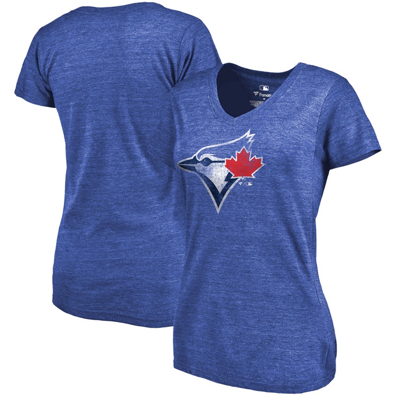 Women Toronto Blue Jays V-Neck Primary Distressed Team Royal T-Shirt