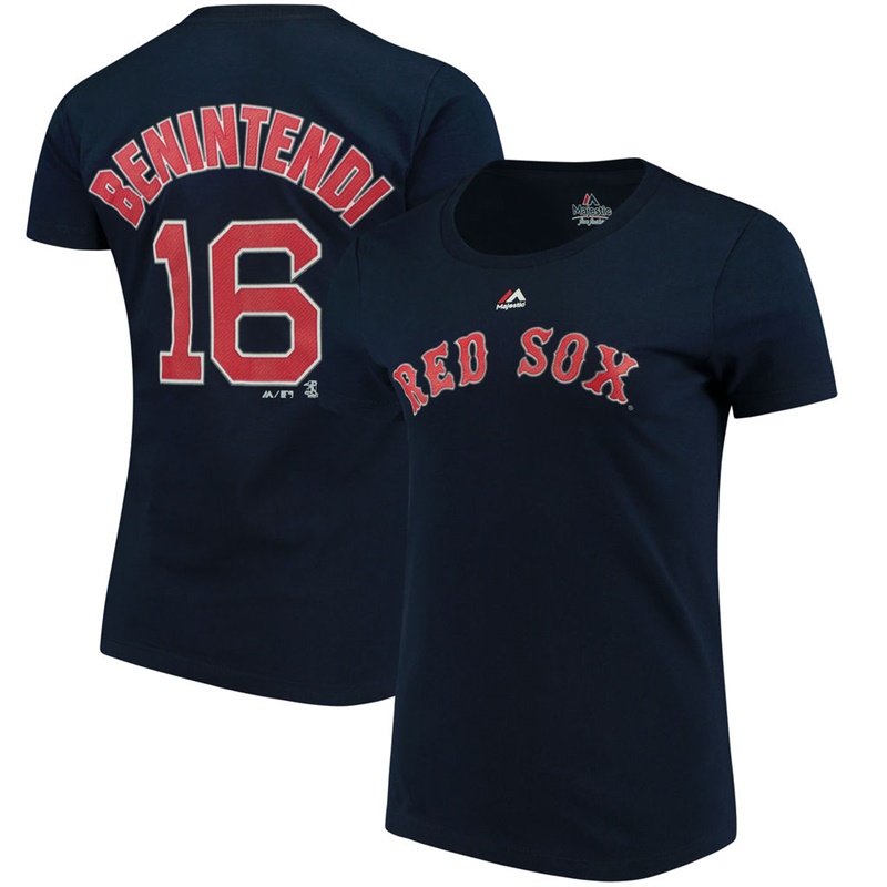 Women Boston Red Sox Andrew Benintendi #16 Navy Name & Number T-Shirt